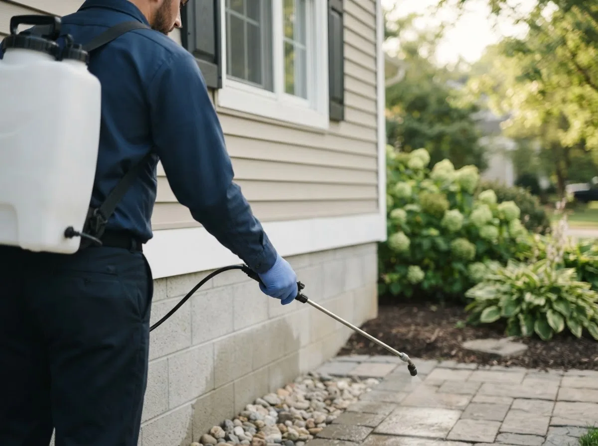 Pest control technician inspecting a home in Plattsburgh, NY
